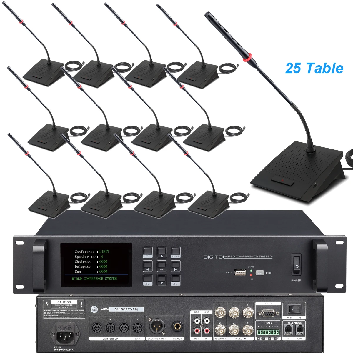 

Advanced Wired 25 Table Digital Video Conference Microphone System Built-in Speaker President Delegate MiCWL Audio Inc