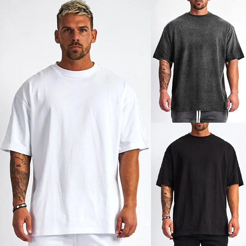 

100% cotton blank drop-shoulder sleeve men's t-shirt loose casual men's t-shirt can be customized printing logo