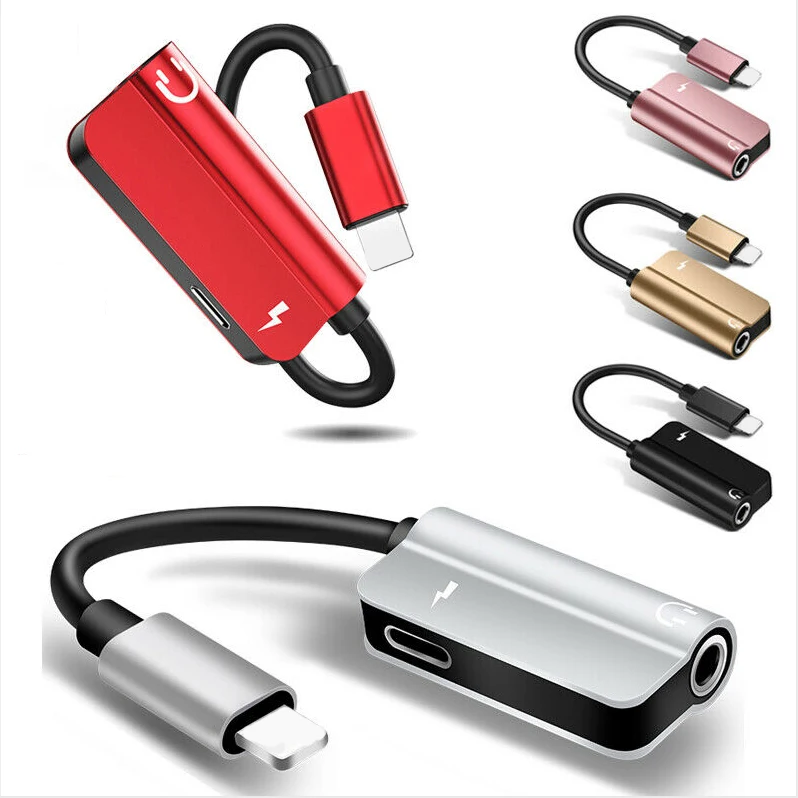 

2 in 1 3.5mm Earphone Jack Adapter Aux Audio Headphone Jack Splitter Charger Charging Cable Converter for iPhone 8 Plus X