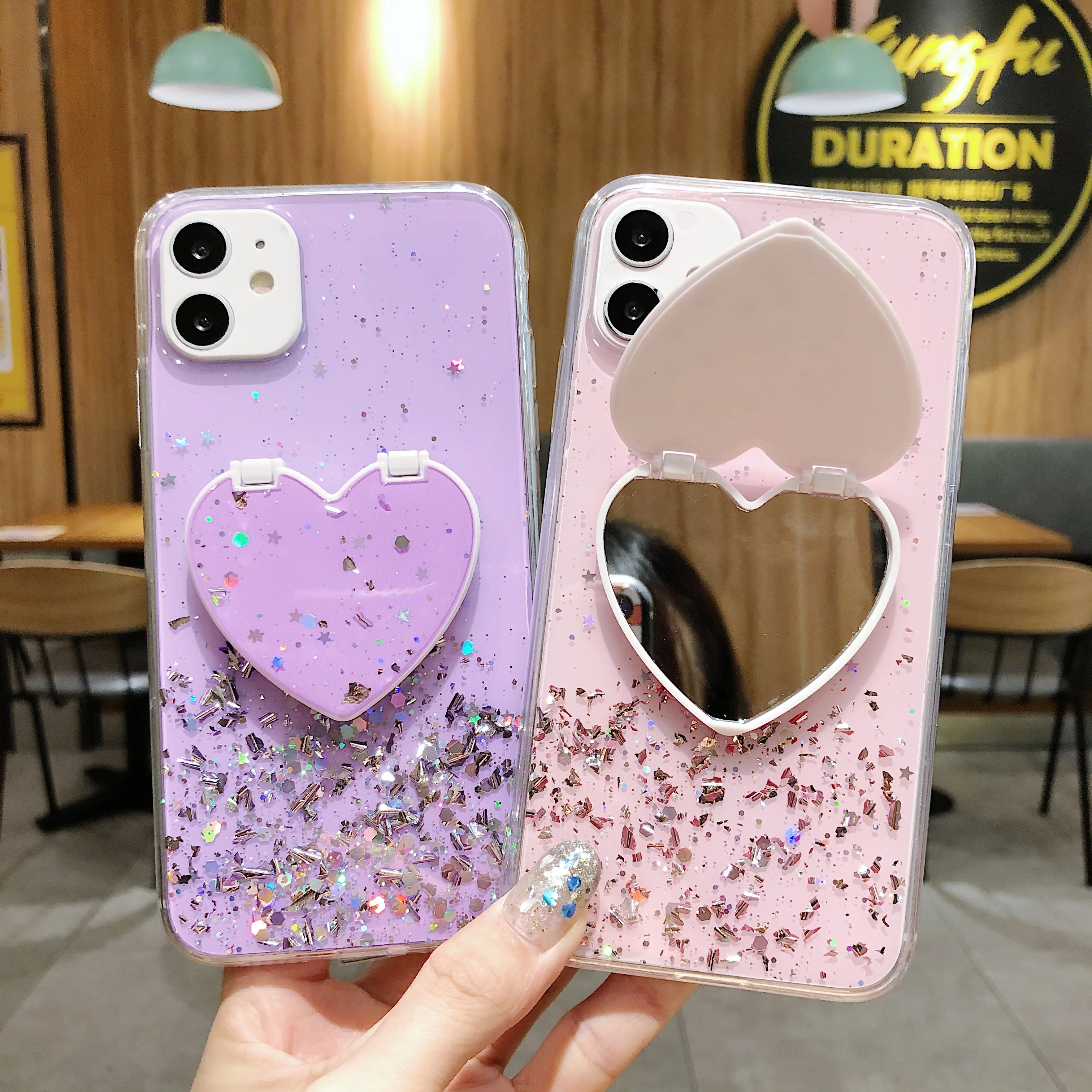 

Glitter protective cover with love mirror holder For iPhone 11 Pro Max XR XS 7 8plus