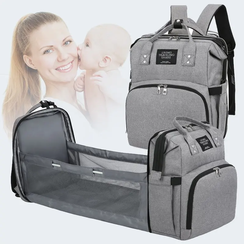 

Hot Waterproof Travel Maternity Nursing Backpack Foldable Baby Bed Mommy Nappy Diaper Bag with Bed Bassinet, Customized colors