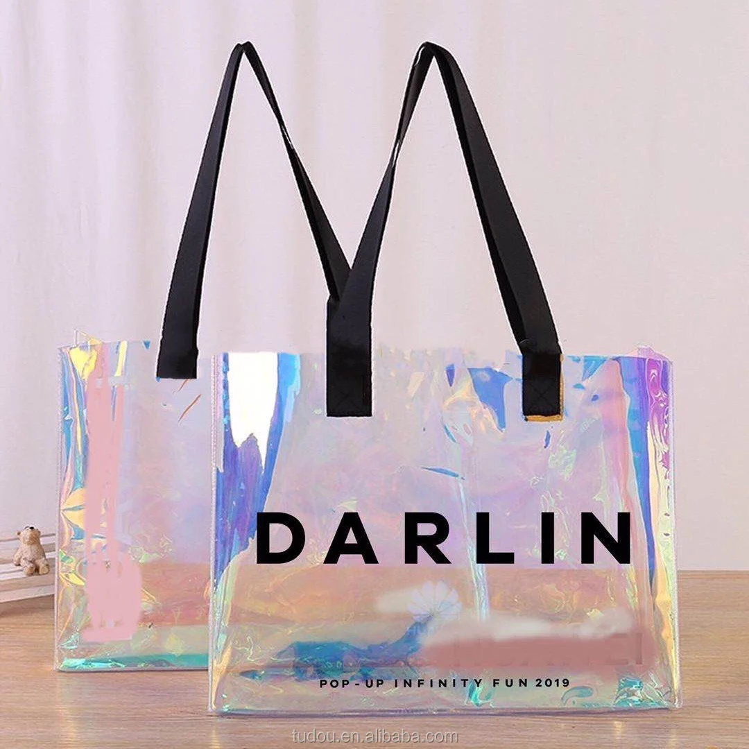 

custom transparent PVC shopping bag 2020 reusable fashion pvc tote bags