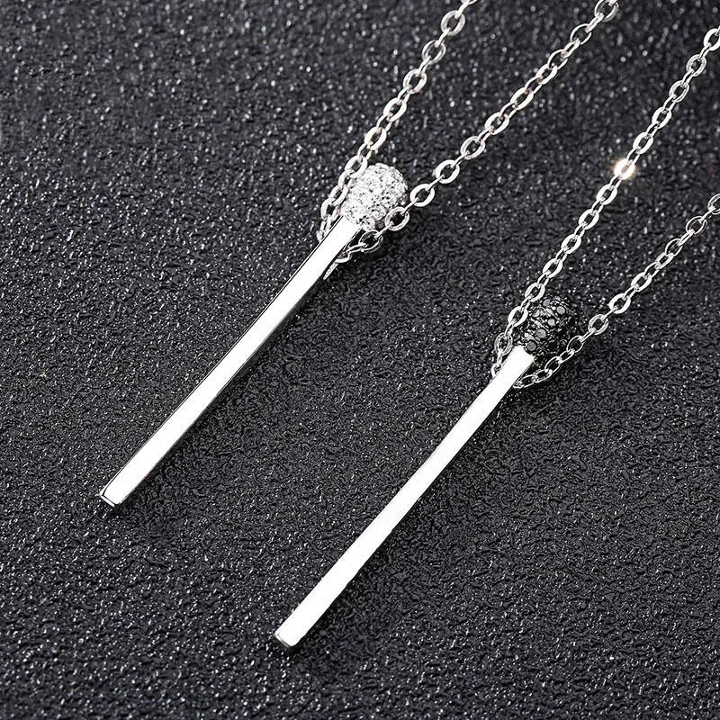

925 Sterling Silver Luxury AAA Crystal Matchstick Pendant Necklace For Women Jewelry