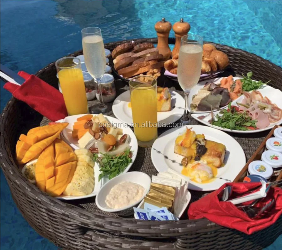 Swimming Pool Party Floating Breakfast Water Basket Outdoor Brown Round