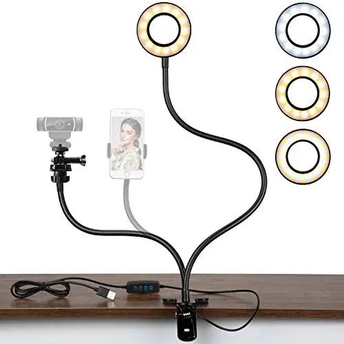 

Baoximan 2 in 1 flexible arm clips 3.5 inch table dimmable phone fill light stand selfie led circle tik tok youtube ring light, Black,white