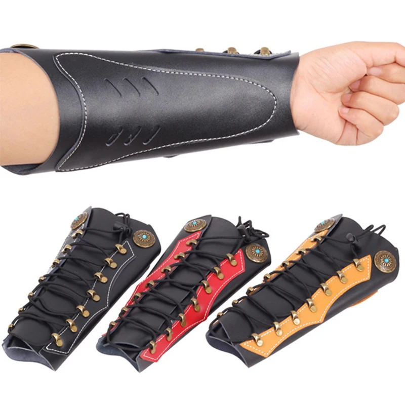 

Hunting Archery Arm Guard Traditional Cowhide Archery Arm Protector Guard, Black/brown/red