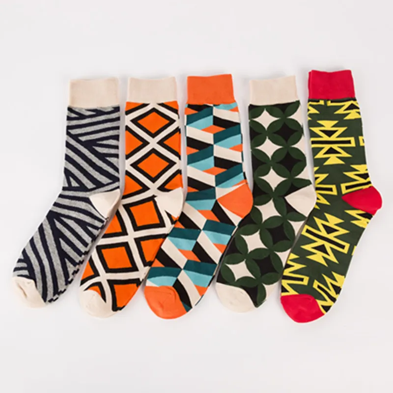 

ML 015 Geometric Pattern Fashion Socks Men Top Quality Cool Cotton Socks for Men, Custom color