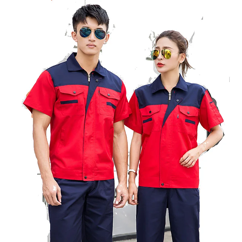 

Summer men's casual work clothes mechanical short sleeve shirt durable, in use sales work clothes can be printed logo