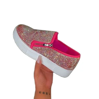 

Spring and autumn hot style big yard rhinestone flat bottom casual shoe a foot kicks lazy person shoe, As shown in figure