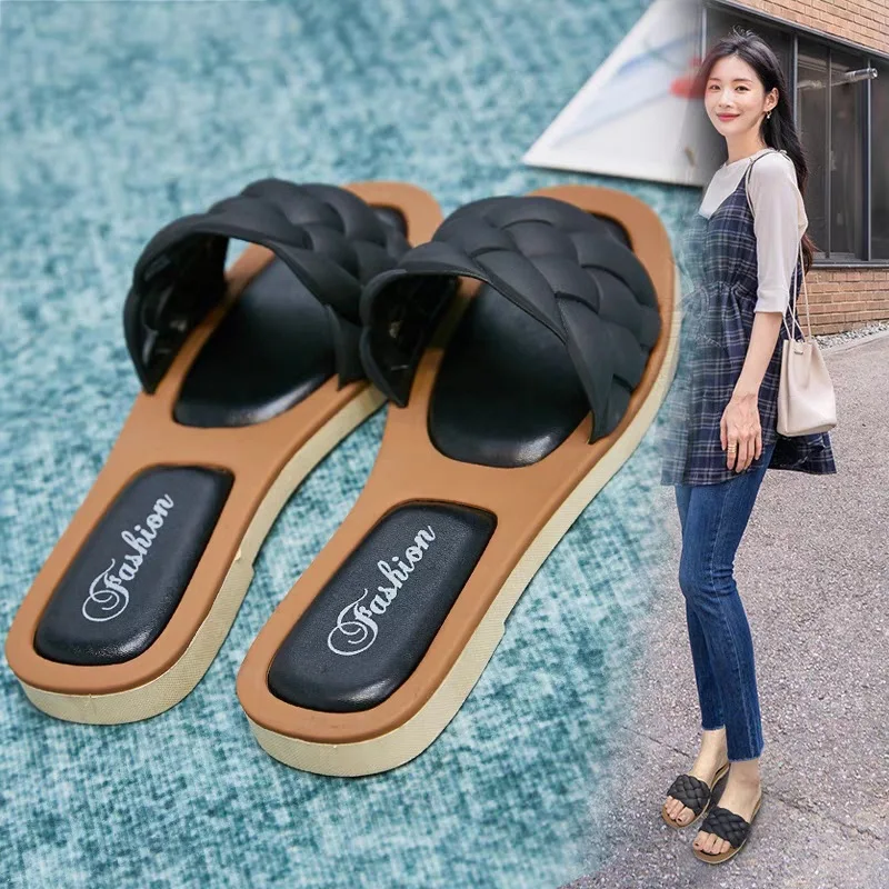 

Customized comfortable wear square toe white flat women sandals and slippers