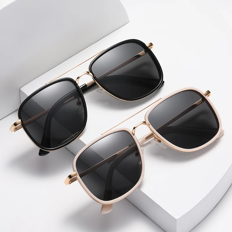 

2022 Wholesale Luxury Oversized Sunglass Retro Metal Frame Double Bridge Sun Glasses Shades Men Women Polarized Sunglasses