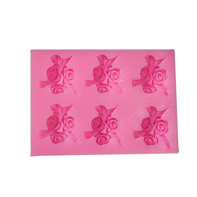 

Hot sale 6 roses silicone molds for wedding cake decoration fudge chocolate syrup mold, Pink