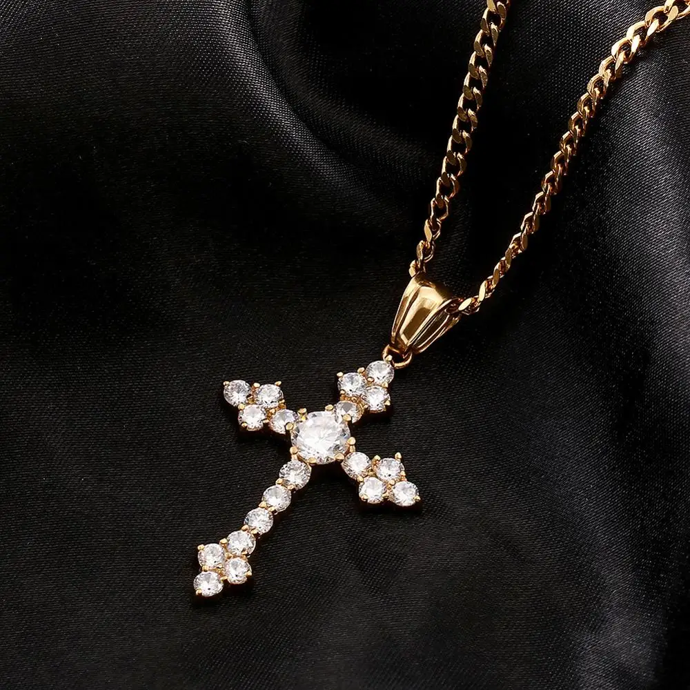 

Elva jewelry 2020 real gold plated hip hop jesus cross necklace with diamonds, Silver and gold plated