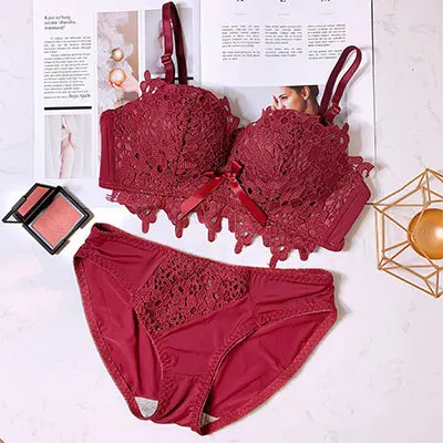 

sexy women embroidery lace bra panty set fashion ladies lace push up bra brief set stylish girl lace bra, Red, gray, green