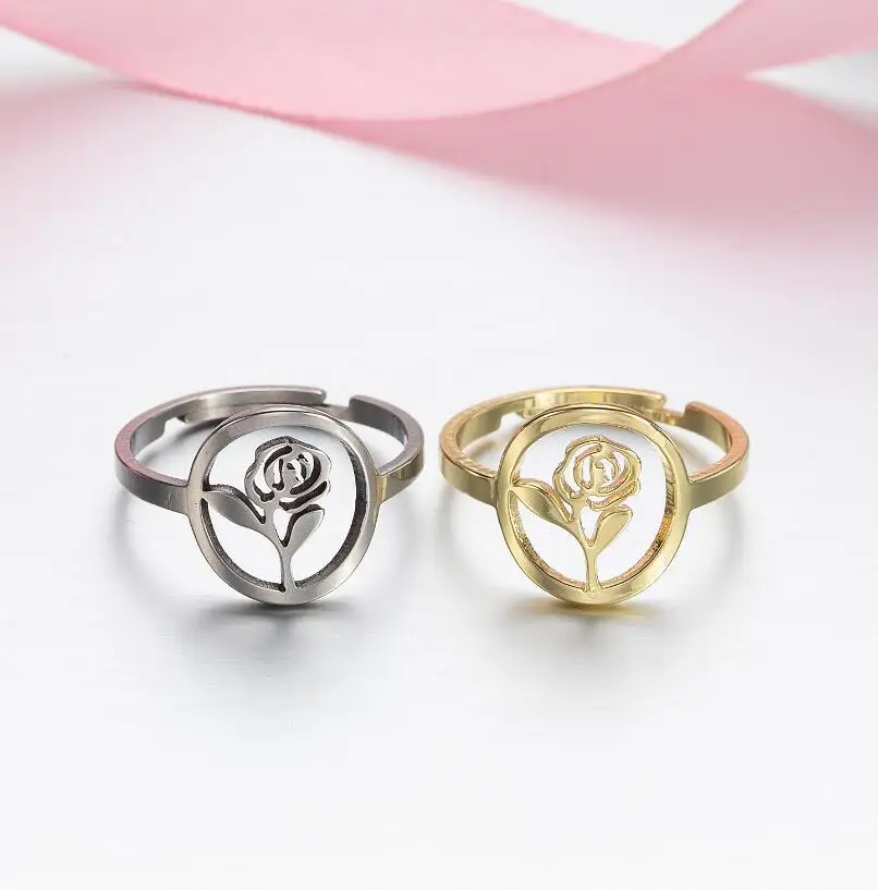 

Fashion Girls Retro Rose stainless steel geometry Round hollow ring Valentine's Day jewelry accessories for women