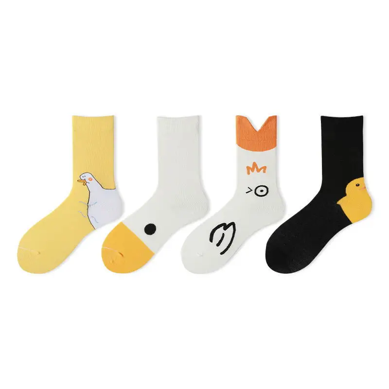 

Factories cartoon cute goose duck pattern womens crew socks cotton novelty casual socks, Custom color