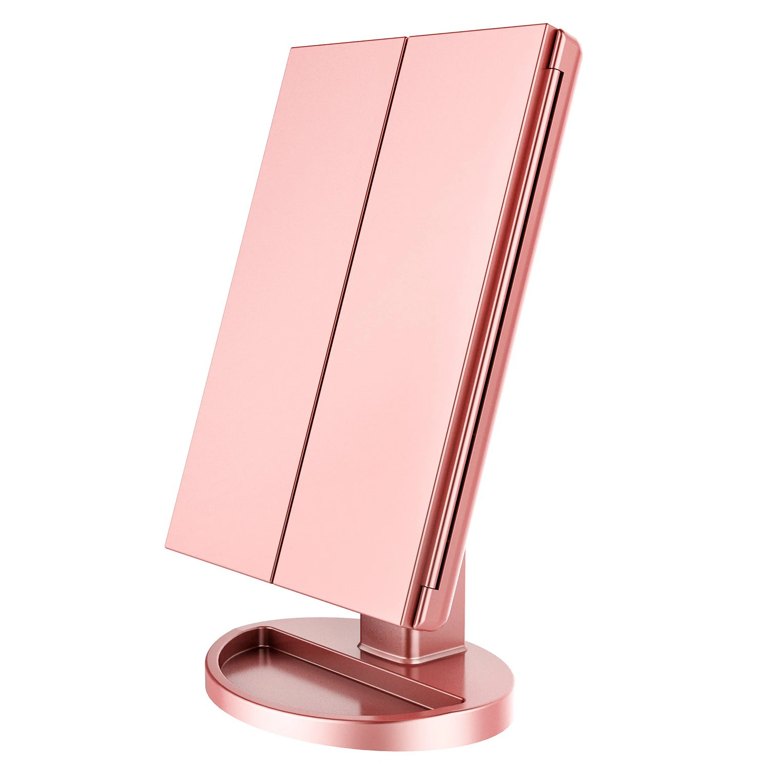 

Portable Trifold Makeup Mirror with 1x 2x 3x Magnification, Vanity LED Makeup Mirror with Lights Touch Screen Switch For Women, Pink white black