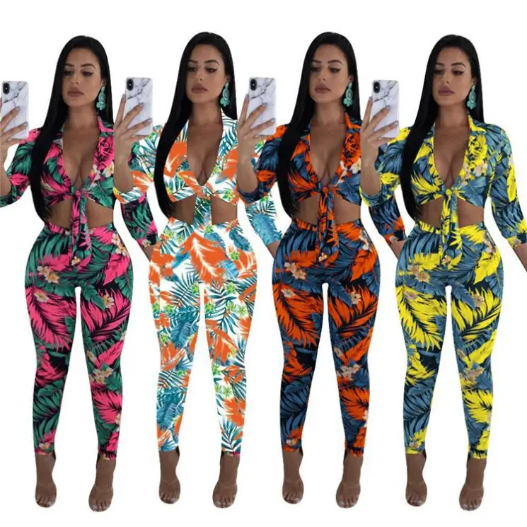 

D94360 2020 fashion women outfit plus size two piece set print workout set