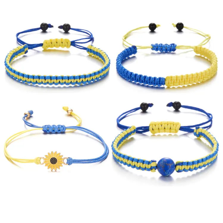 

SC Hot Selling Handmade Braided Bracelets Adjustable Friendship Bracelet Fashion Blue Yellow Wax String Bracelets for Women Men, Yellow blue