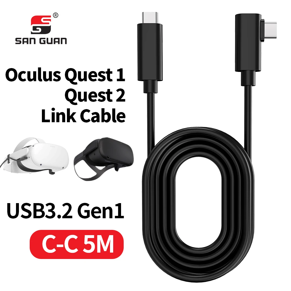 

VR headset Cable 4M/5M 90 Degree Right Angle Usb 3.2 Gen1 Type C Cable For VR Quest2 Link Cable