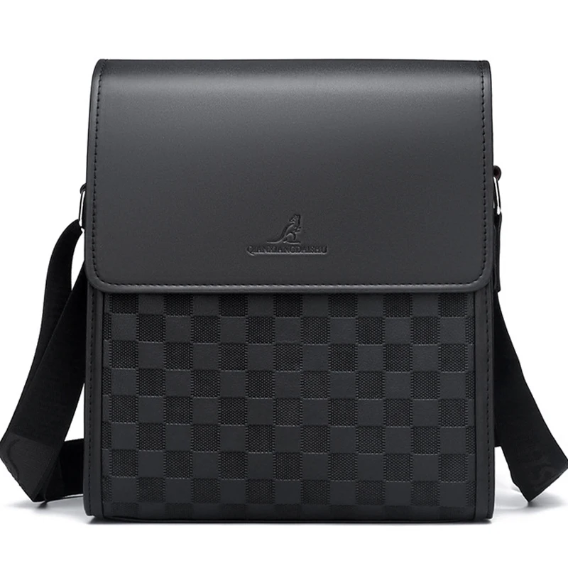 

Men's fashion leisure checkered letter shoulder bag high quality waterproof flip cross bag checkered messenger bag
