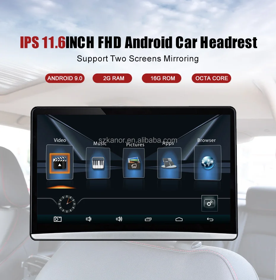 Car Headrest Monitor With Hdmi Input Android 9.0 Touch Screen 11.6 Inch