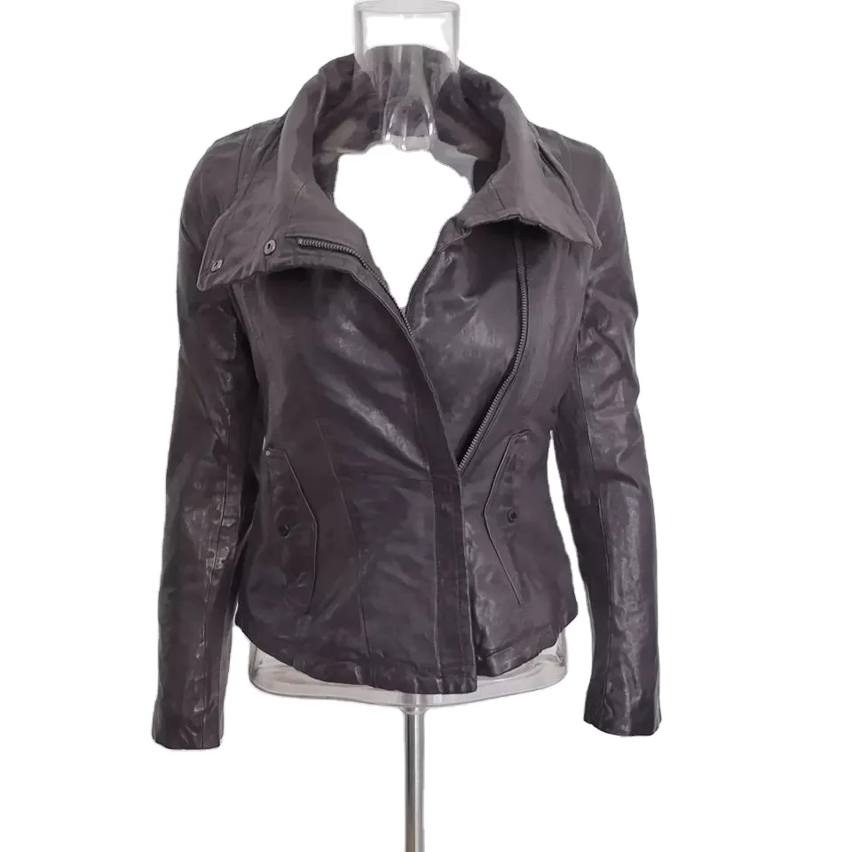 

Inventory Fast Shipping Sheepskin Leather Motorcycle Stand Collar Biker Jacket