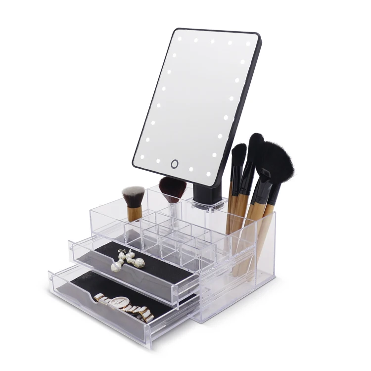 

Private Label Acrylic Cosmetic Makeup Organizer Storage With Mirror Led Light, Customized color