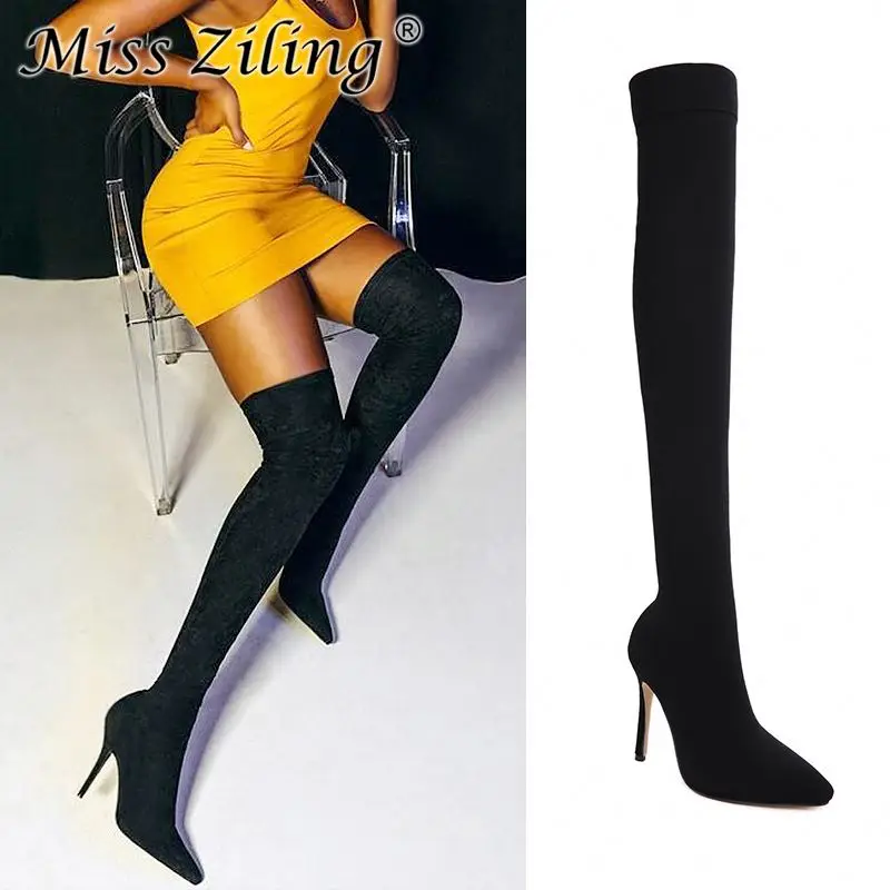 

Fashion new design fall knee high heel black sexy tall winter long boots women thigh high boots