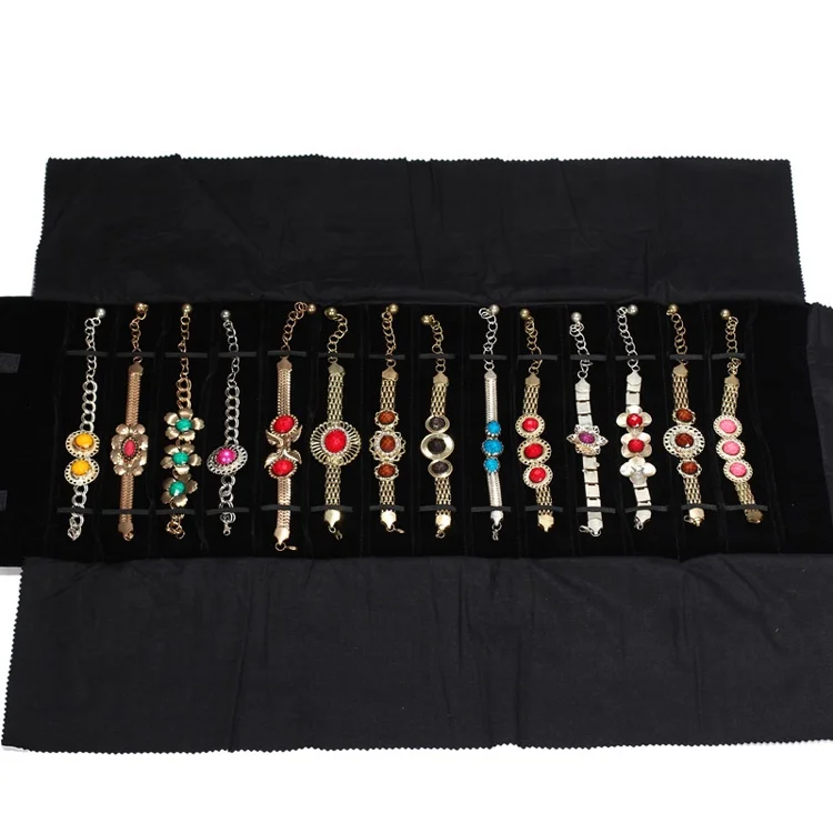 

wholesale black velvet travel jewelry Wrist Watch roll pouches