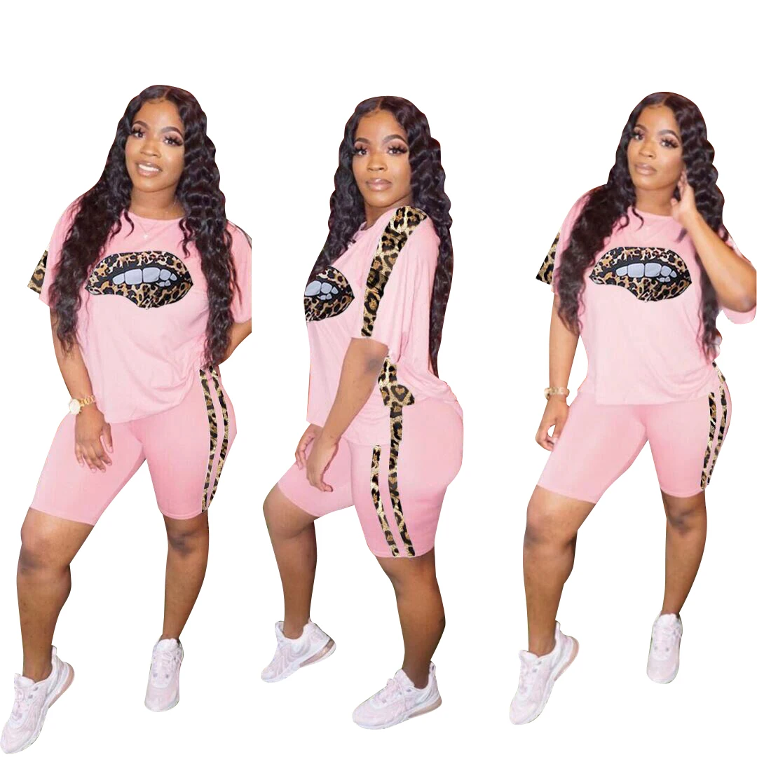 

Hot Sale Lip Pattern , Leopard Stitching , Casual Two-piece Suit All-match Suit