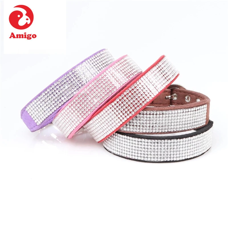 

Amigo factory direct selling cheap bling bling rhinestone necklace jewelry pet collars for cat small medium dog, Black/brown/red/pink/purple