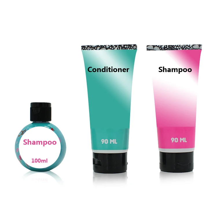 

New Arrival STOCEKED 3Pcs 100ml 90ml Logo Hair Care Kids Customize Private Label Hair Shampoo and Conditioner Set, Green and pink