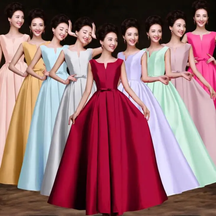 

YK1150A Long bridesmaid dress Bride wedding toast clothing sleeveless satin party evening dress