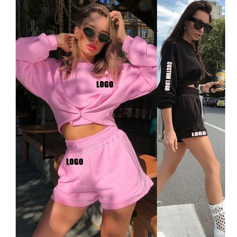 

Free Shipping Women's Two Piece Sets V-neck Sleeve Sexy Crop Tops Autumn Feminine Matching Sets Streetwear Tracksuits, Customized color