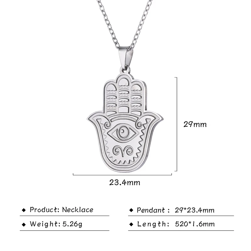 

Personalized Stainless Steel Religious Jewelry Engraved Hamsa Hand Pendant Necklace, Steel color