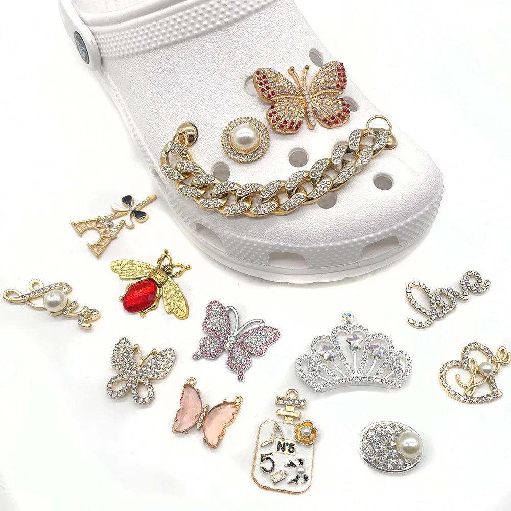 

Hot sell wholesale New design metal shoe lace croc charms bling clog luxury Shoe decoration Crystal diamond, Picture