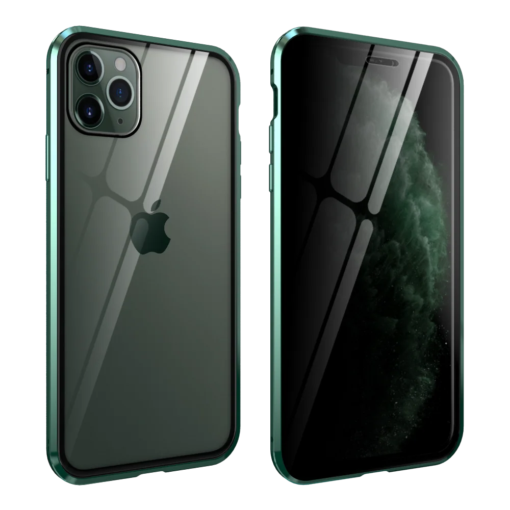 MOQ 1 Piece Full 360 Tempered Glass Privacy Metal Phone Case For iPhone 11 Pro