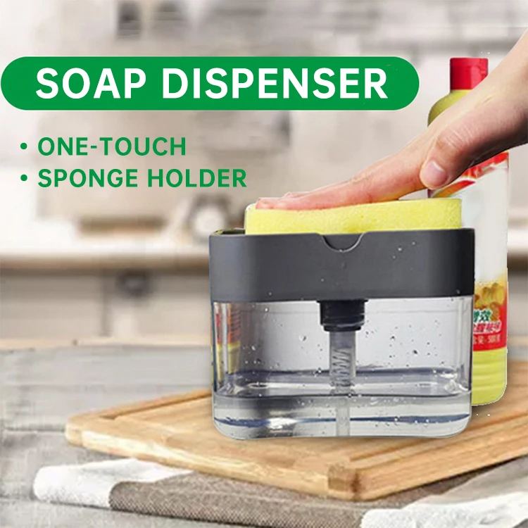 Soap Pump Dispenser and Sponge Holder Manual Press Cleaning Liquid Dispenser Kitchen Plastic 1 YEAR Graphic Design Modern