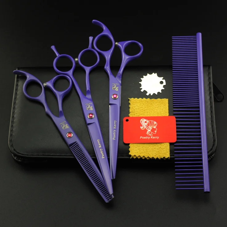 

7.0 inch Violet paint Shaped Scissors Pet Grooming dense teeth scissors set