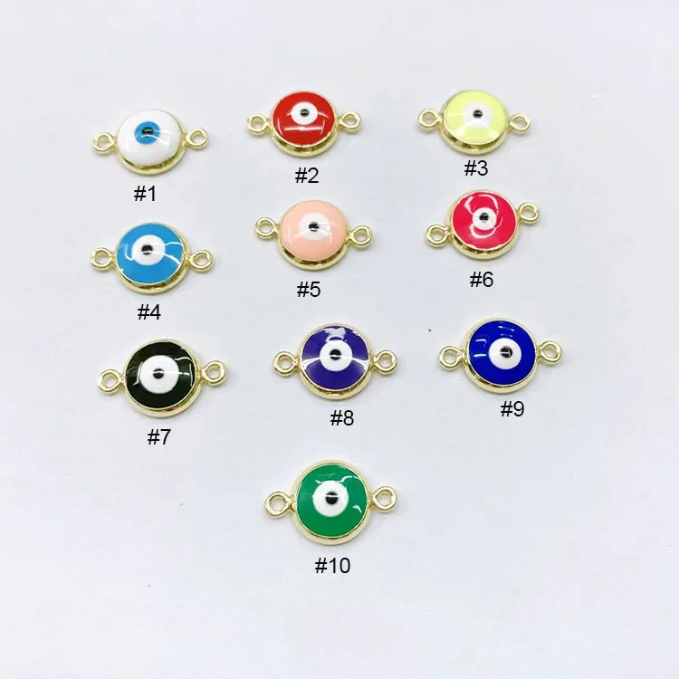 

JS1619 Hot sale enamel rainbow multicolor evil eyes charm connector for bracelet necklace jewelry making