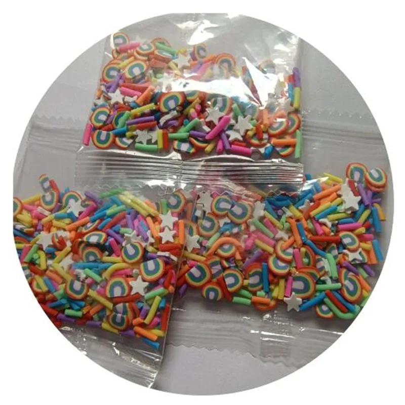 

Custom 10g 20g Polymer Clay Slices Tiny Cute Rainbow Stick Candy Sprinkles of for Diy Nail Art Phone Case Decorations