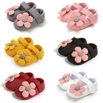 

New arrived cotton yarn Flower button 0-2 years casual dress party toddler baby girl shoes, 6 colors