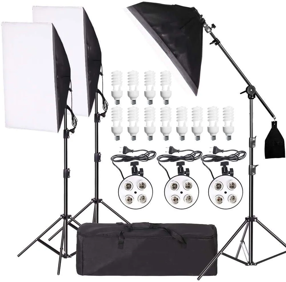 

2400W Softbox Photographic Lighting Kit 20"x 28" Professional Continuous Studio Lighting Equipment With Boom Lamp And Suitcase