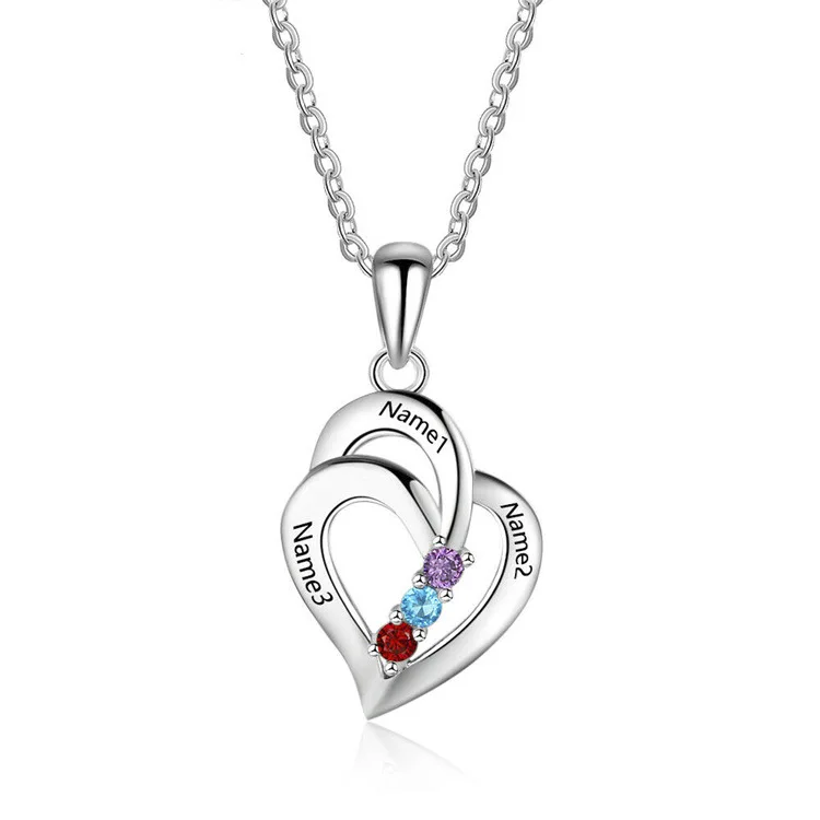 

Dropshipping High Quality Fashion S925 Jewelry DIY Engraved Name Love Double Heart Necklace, 3 options