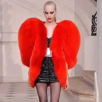 

Women peach heart Faux fur cloak long style fox hair Red Sexy Fox Fur Jackets Outerwear Coats