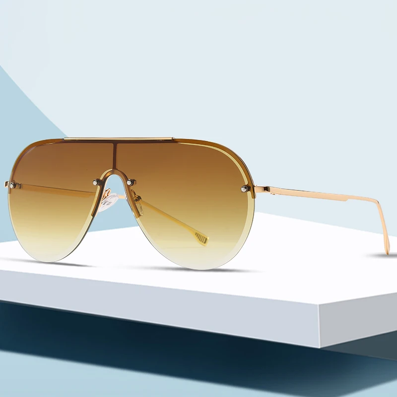

Wholesale new fashion women men metal oversized shades rimless sunglasses
