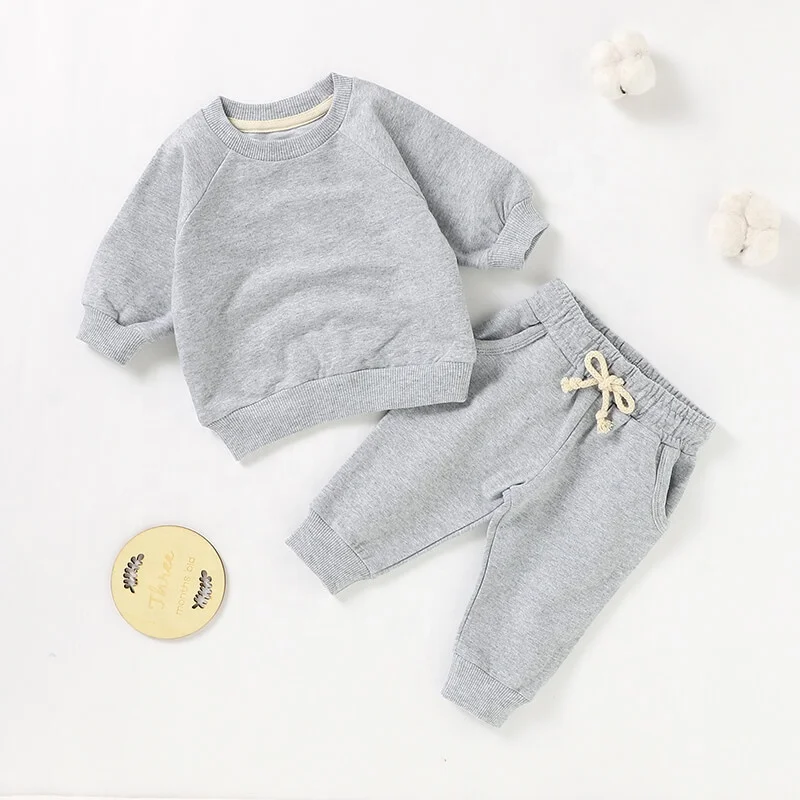 

Autumn Boutique Cotton 2pcs Set Plain Long Sleeve Autumn Baby Clothing Set