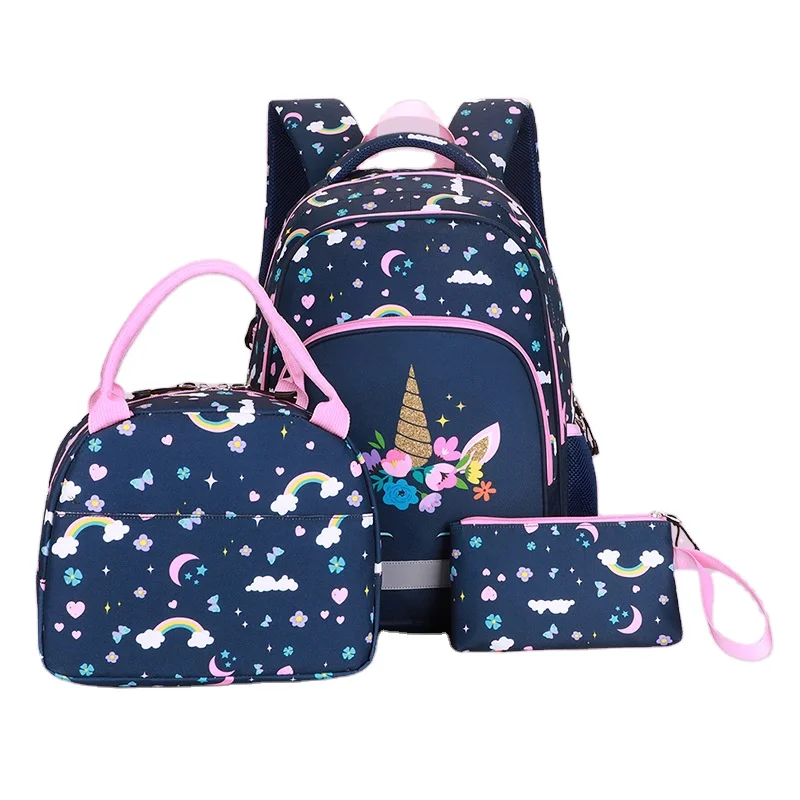 

Hot Sale Amazon Backpack bag Girls School 3 in 1 set Boy school bag, Black&blue