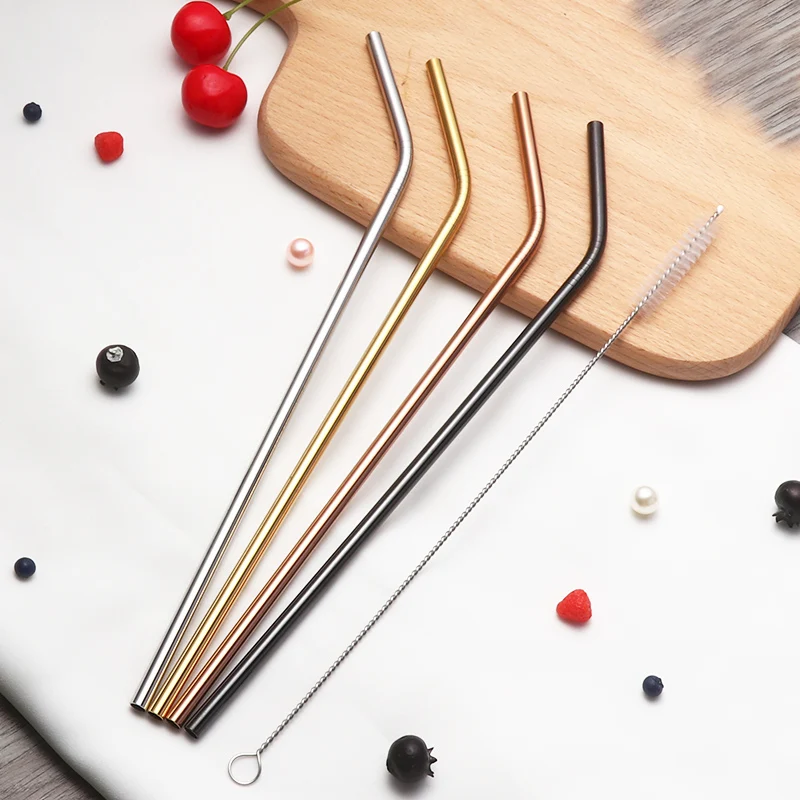6mm Amazon top seller 2019 Metal stainless steel drinking straw with brush